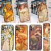 Vintage Alphonse Mucha Kunst Handyhülle für iPhone 11 12 13 14 15 16 Pro Max X XR XS Plus Silikon Stoßfänger Rückseite