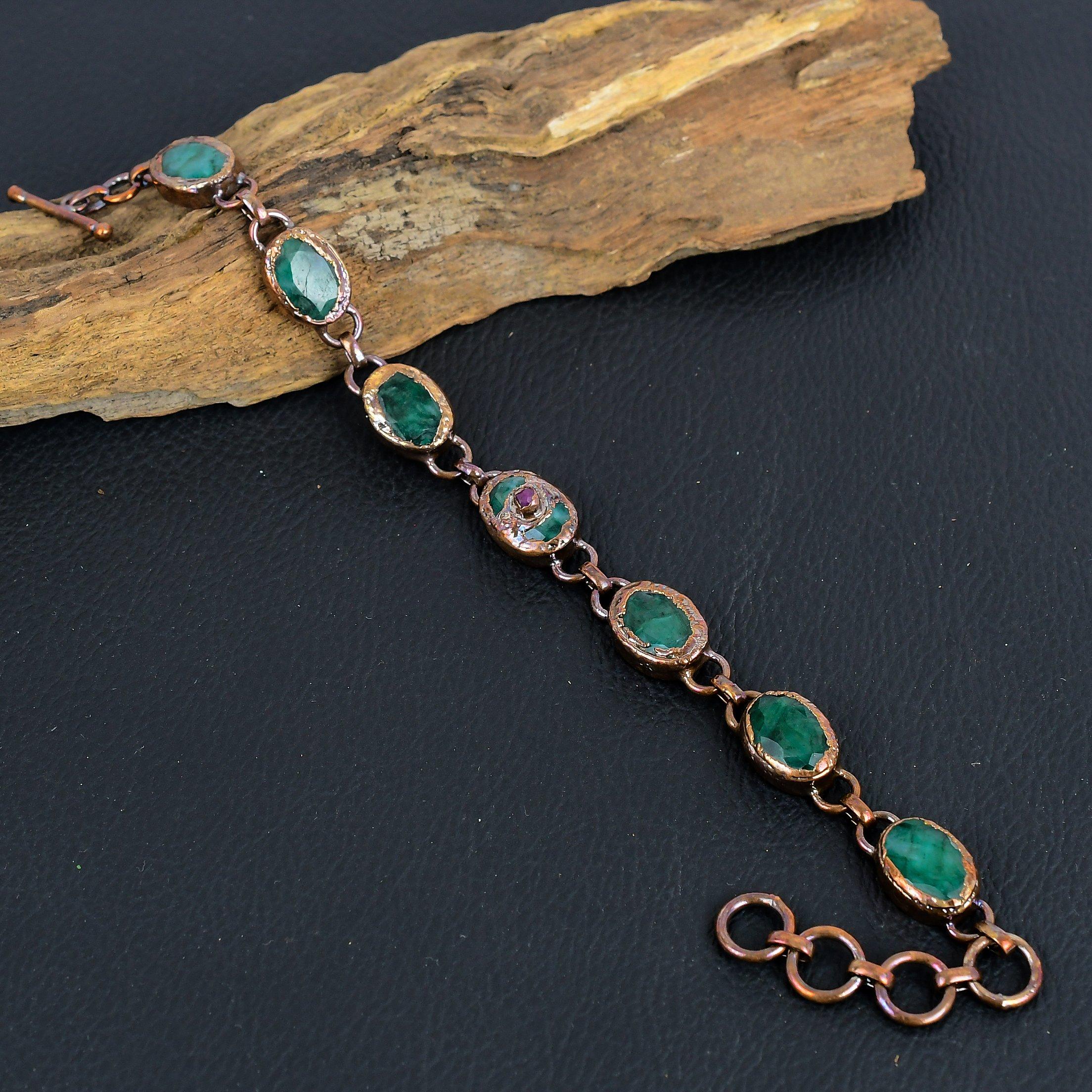 

Изумрудный браслет, Браслет из натуральных камней ручной работы, Антикварные украшения из меди, гальванопластика, Для подарка на помолвку