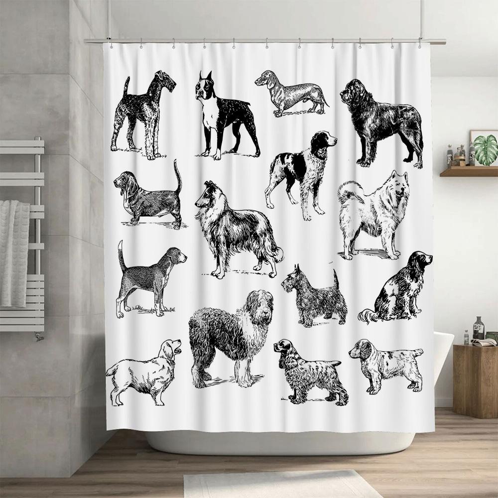 Decorative Shower Curtain featuring a Vintage Dog Illustration Perfect for Pet Lovers
