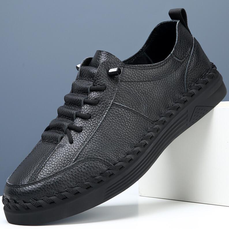 Men Genuine Leather Walking Shoes Spring Summer New Trendy All-match Platform Casual Shoes British Sneakers Mens Slip on Flats