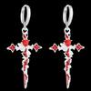 Punk Charm Sliver Color Rose Flowers Winding Red Drip Glaze Cross Heart Hoop Earrings Necklace for Women Stainless Steel Jewelry