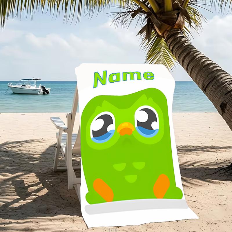 Customizable personalized beach towels Duolingo themed designs.Suitable for the beach, yoga, sports;ideal as beach accessories