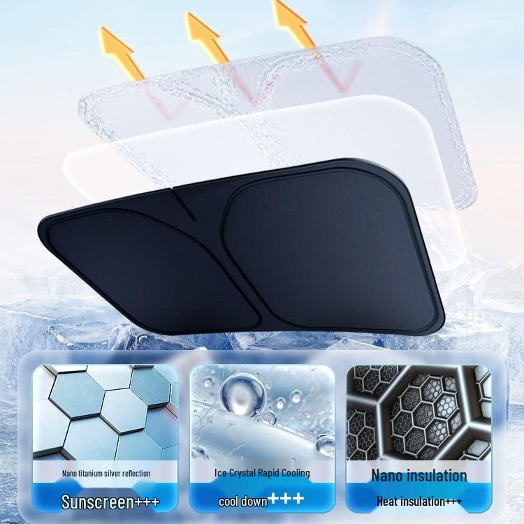 Silver-Coated Anti-Glare Car Sunshade Umbrella for Front and Side Windows.