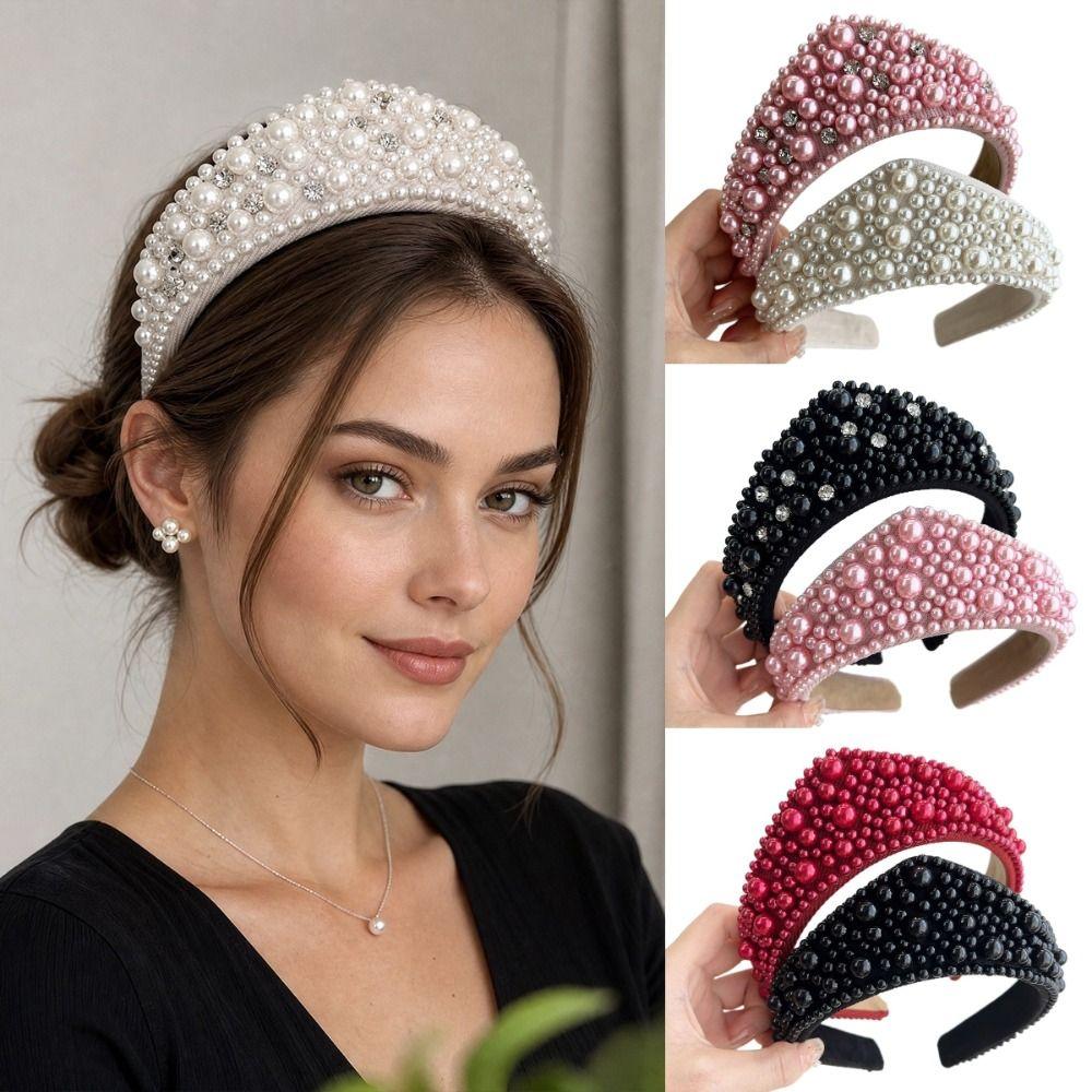 Baroque Fabric Hair Bands Elastic Hair Hoop New Pearl Headband Headwear