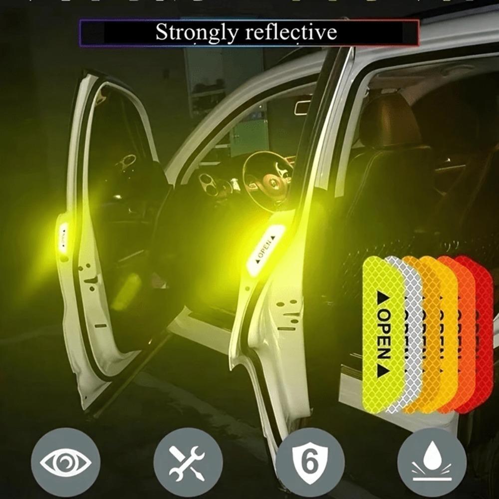 4PCS Car Door Reflective Warning Stickers: Increase Visibility & Safety with Easy-to-Apply Decals