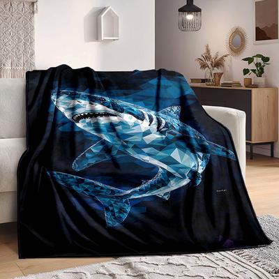 1pc Ocean Abyss Sharks Blanket, Lightweight Flannel Throw Blanket For Sofa, Bed, Travel, Camping, Living Room, Office, Couch, Chair, And Bed