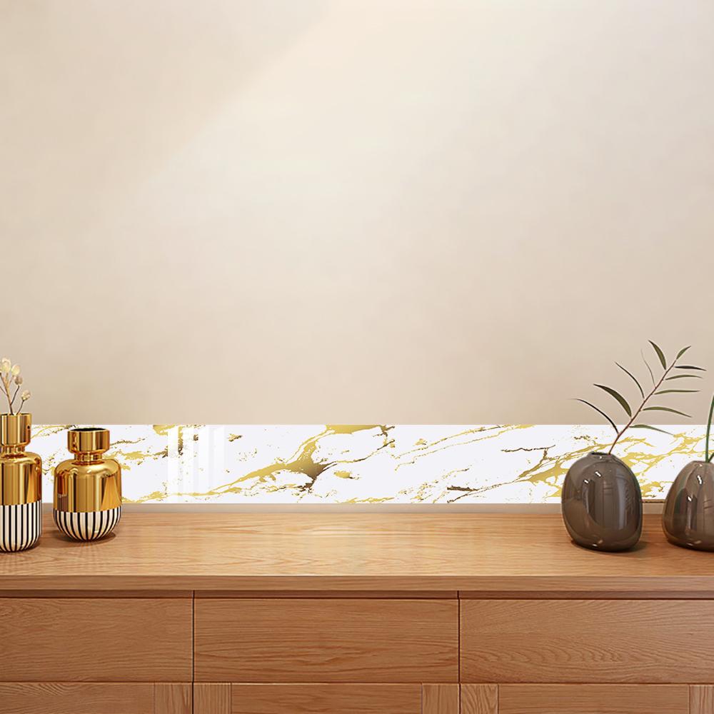 10pcs White and Gold Marble Tile Sticker Kitchen Backsplash Oil-proof Bathroom Home Decor Wall Decals Peel Stick Art Mural