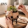 Cute Sheep Gift for Gardeners Farmhouse Planter Pot, Lamb Flower Pot with Metal Stand, Whimsical Animal Indoor Outdoor Greenery Holder Plant Container
