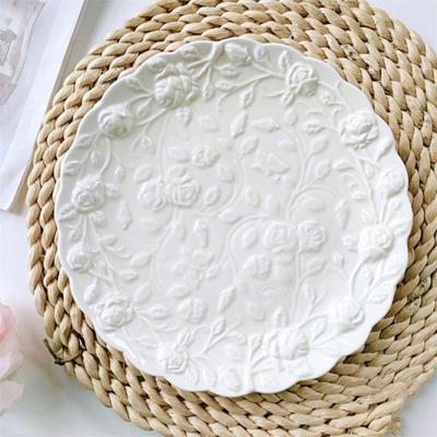Ceramiczne wytłaczane kwiaty Faliste krawędzie kwiatowy talerz do steków zastawa stołowa sałatka deserowa filiżanka do kawy