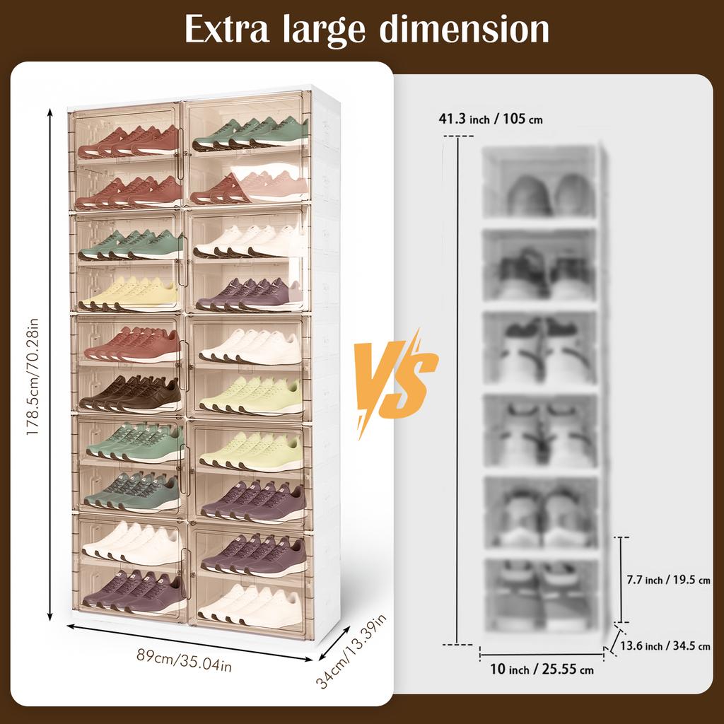 10 Tiers Foldable Shoe Rack Organizer with Magnetic Clear Door Collapsible Shoe Cabinet Plastic Shoe Storage Box for Living Room