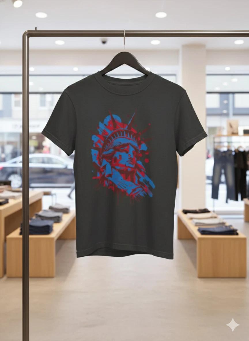 Unisex Adult Casual Graphic Statue of Liberty Graphic T-Shirt USA P... XXXL