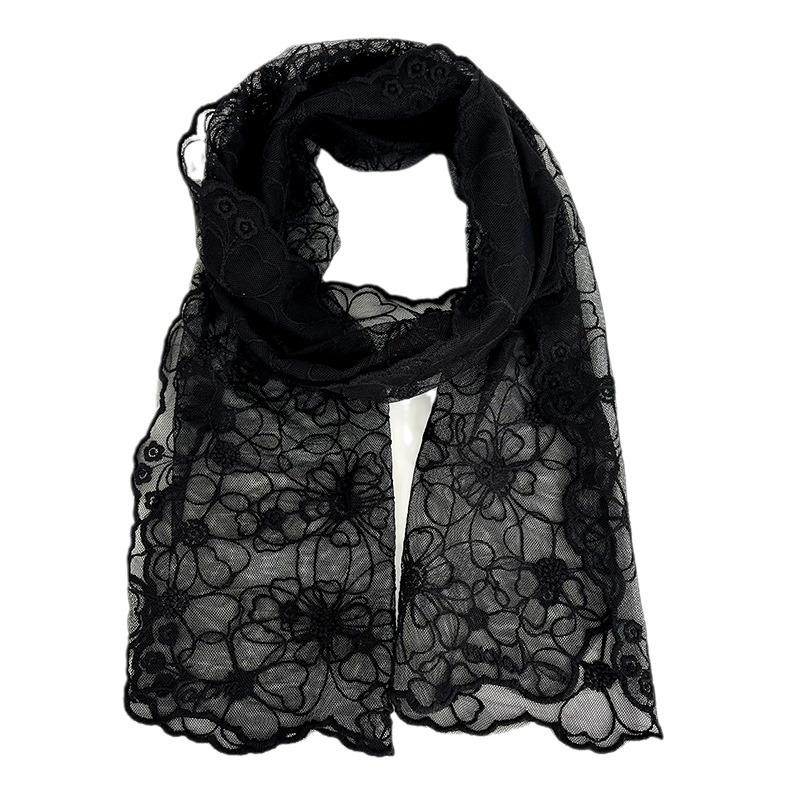 Dünner, frischer und eleganter Retro-Schal mit bestickter Spitze im koreanischen Stil, einfarbiger Gaze-Schal, Kunstschal