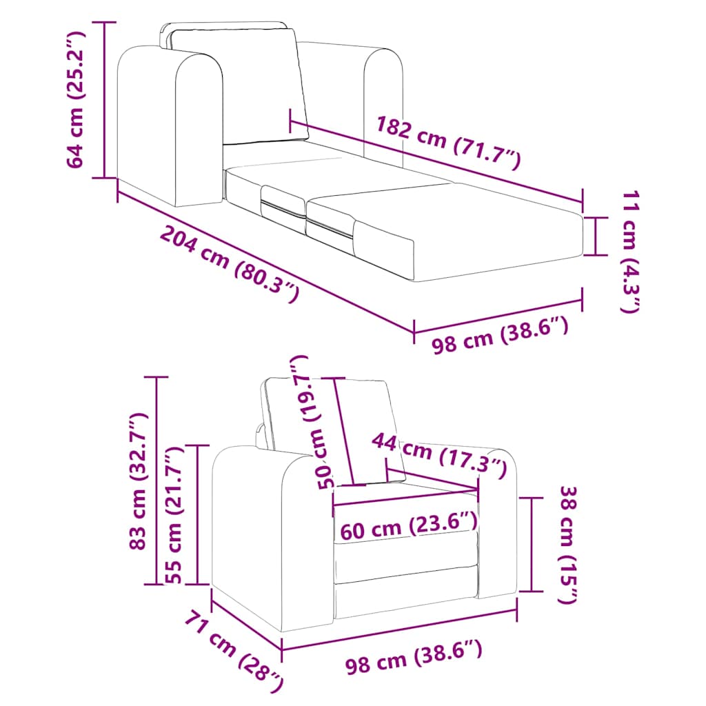 Black Sleeper Sofa 98 x 71 x 83 cm Fabric