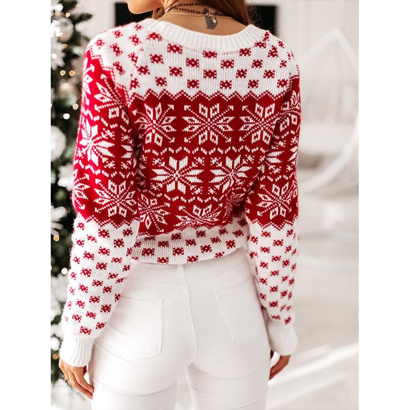 Women's Christmas Snowflake Long Sleeve Knit Sweater, 2025 Autumn/Winter Collection - European and American Style