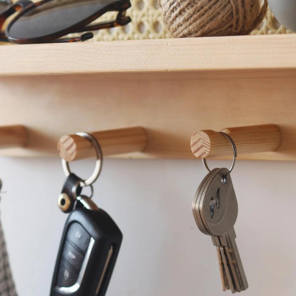 Space Saving Wood Key Hook Solid Wood Wooden Wall Shelf Door Back Clothes Hook  Housewarming Gift
