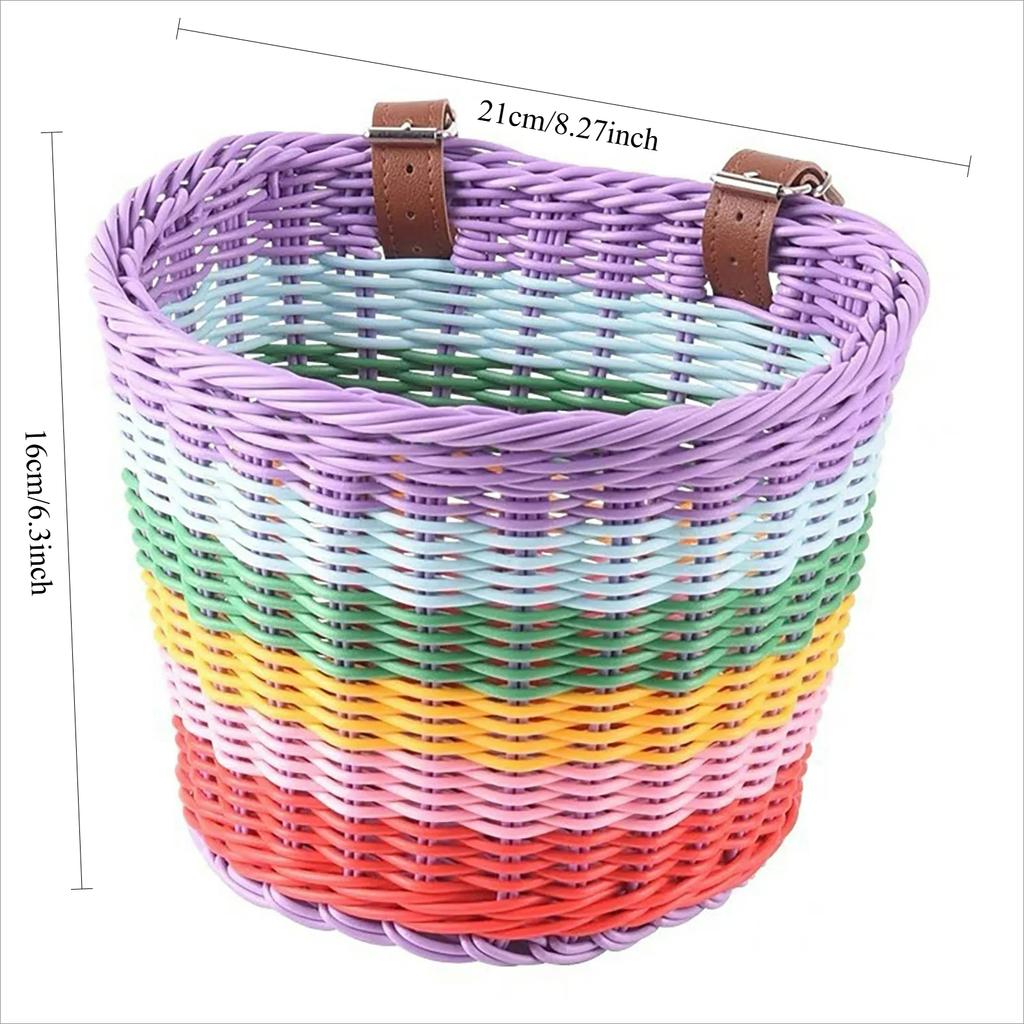Rainbow Color Bicycle Basket for Kid Front Handlebar Rattan Picnic Basket Plastic Bike Bag Water Bottle Dolls Bicycle Rack Bag