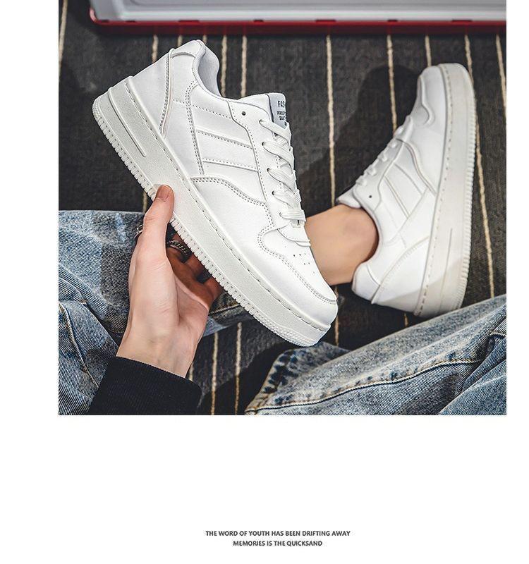 Men's Spring White Sneakers: Breathable, Trendy, Versatile Thick-Soled Skate Shoes