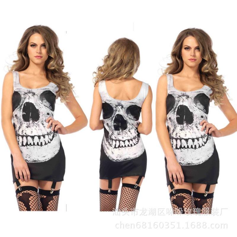 Halloween Skull Costume Zombie Dress, Undead Bar Ds Stage Costume Party Dress Up