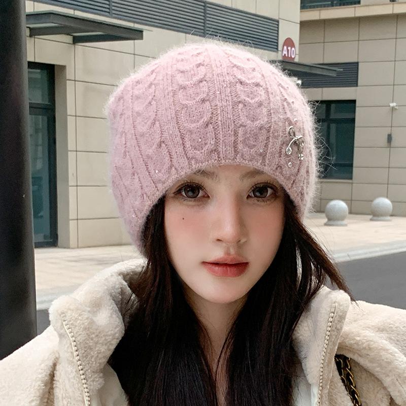 Rabbit Fur Knitted Hat Women's Autumn and Winter Thickened Cold-proof Ear Protection Hat, Wool Hat After Keeping Warm