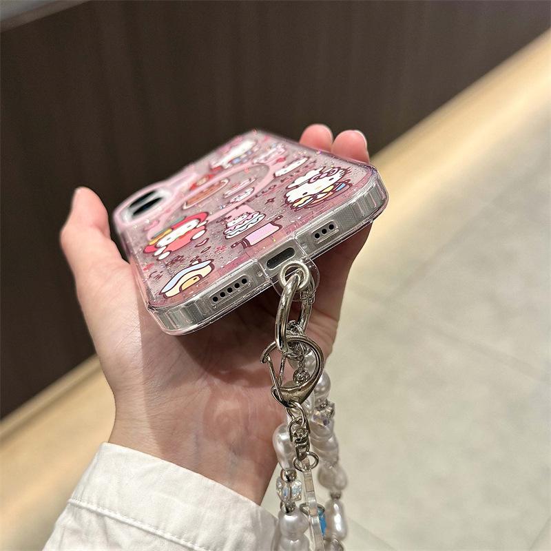 KT Cartoon Glitter Magnetic Phone Case for iPhone 17 Pro Max, 16 Pro, 15 Pro