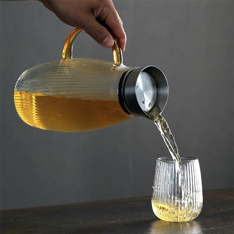 Large-capacity 1500ml Vertical Striped High Borosilicate Glass Cold Kettle Fruit Lemon Water Bottle Beverage Juice Drink Jug