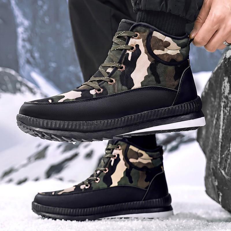 Mens Winter High-Top Cotton Boots Outdoor Warm Non-Slip Thick Sole Comfortable Casual Shoes