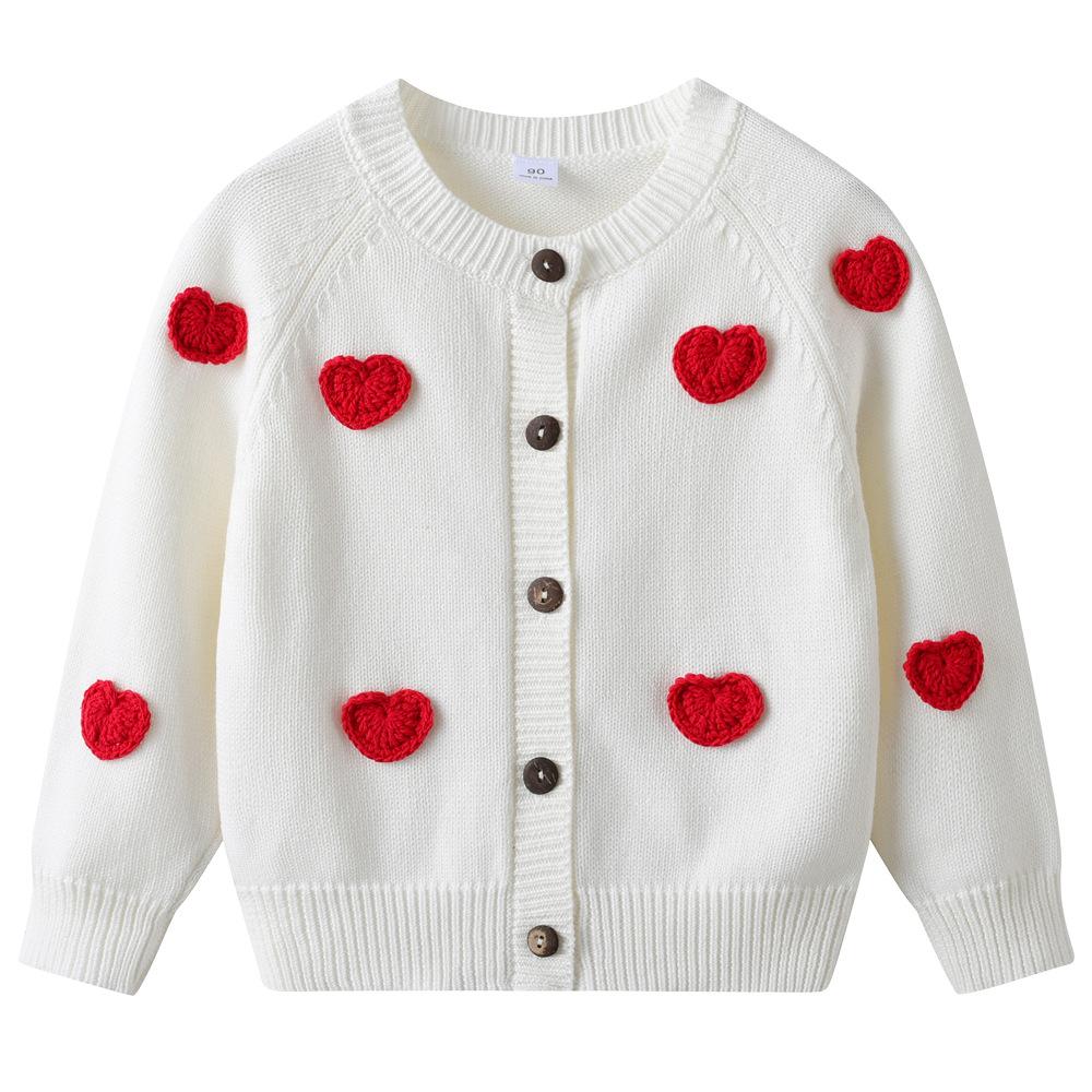 Korean Style Handmade Love DIY Children's Knitted Cardigan Jacket Girls Sweater Cardigan