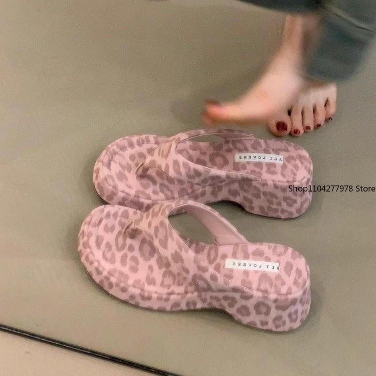 Fashion Wedge Shoes Pink leopard Ladies' Slippers Luxury Slides Platform Women Heels Low Designer Soft High Rome Fashion Concise Fabric