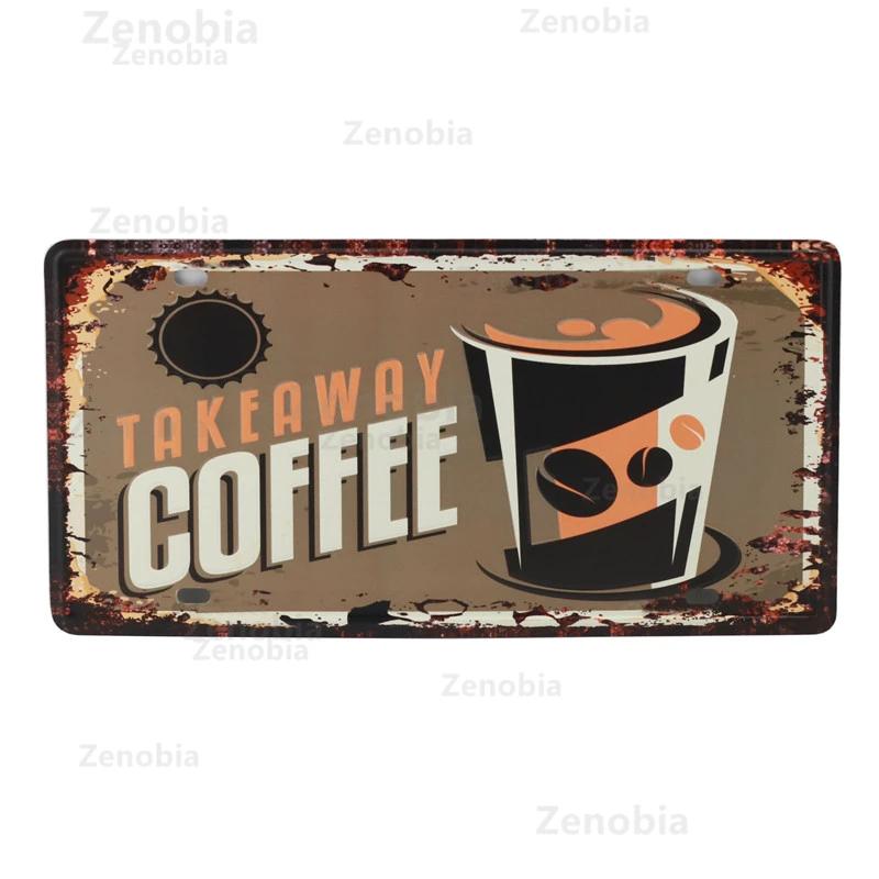 Open and Closed Coffee Bar Metal Sign Wall Art Murals Vintage Tin Poster Shabby Plaque Retro Plates Pub Cafe 3D Home Decoration