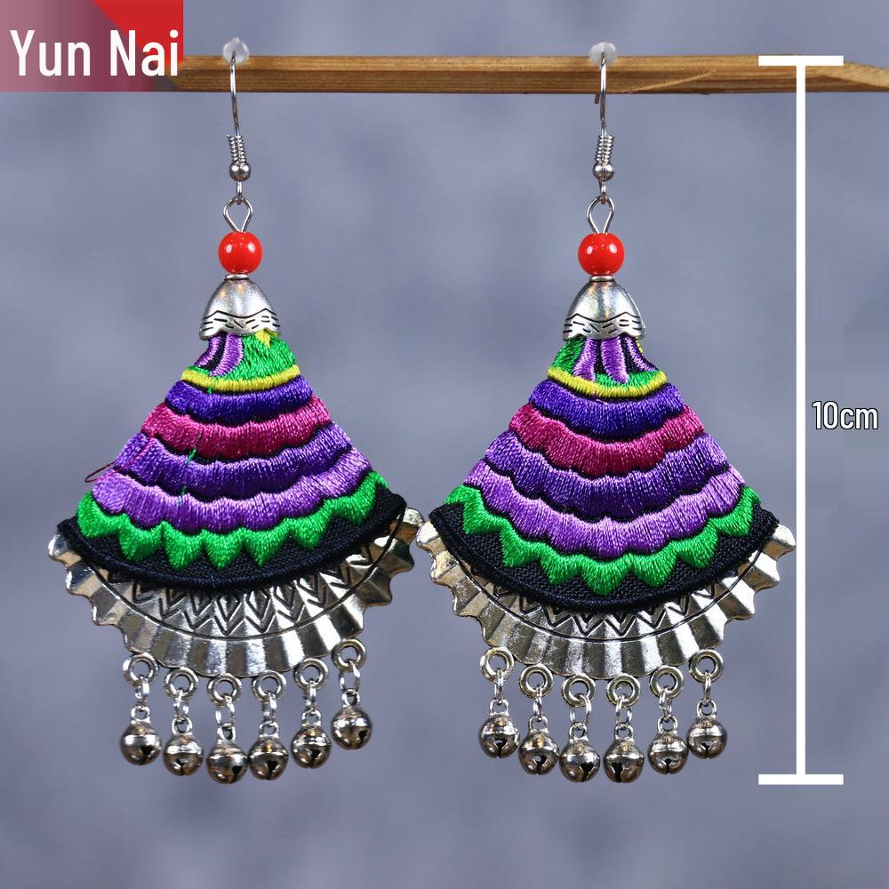 Chinese Retro Plum Blossom Fan Earrings: Women's Qipao Bell Tassel Pendants for Hanfu