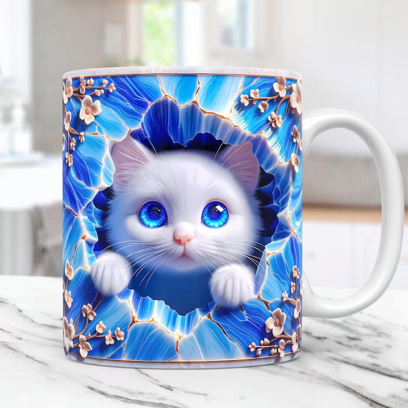 3D Kitten Cat Hole In Wall Ceramic Coffee Mug Tea Mug Gift Mug