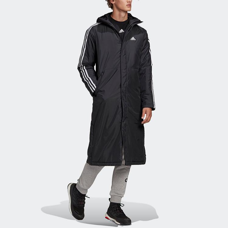 Adidas Long Insulated Coat With Side Slit And Printed Logo Men Outerwear Black GF0000