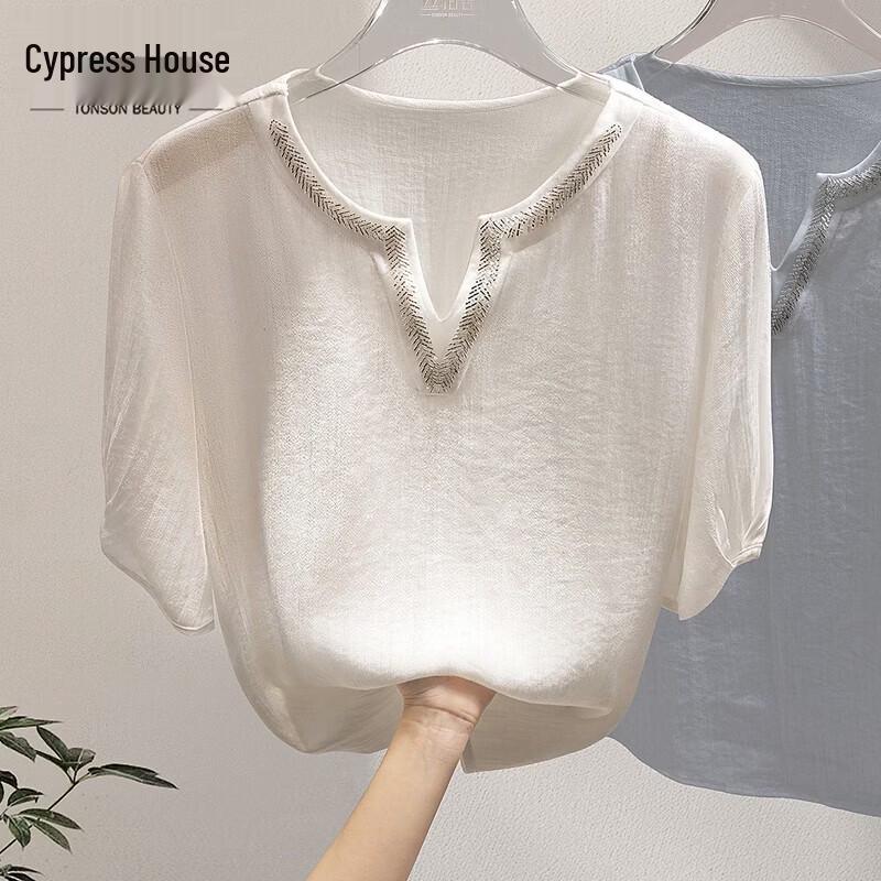 Women s French Style V-Neck Slit Blouse S