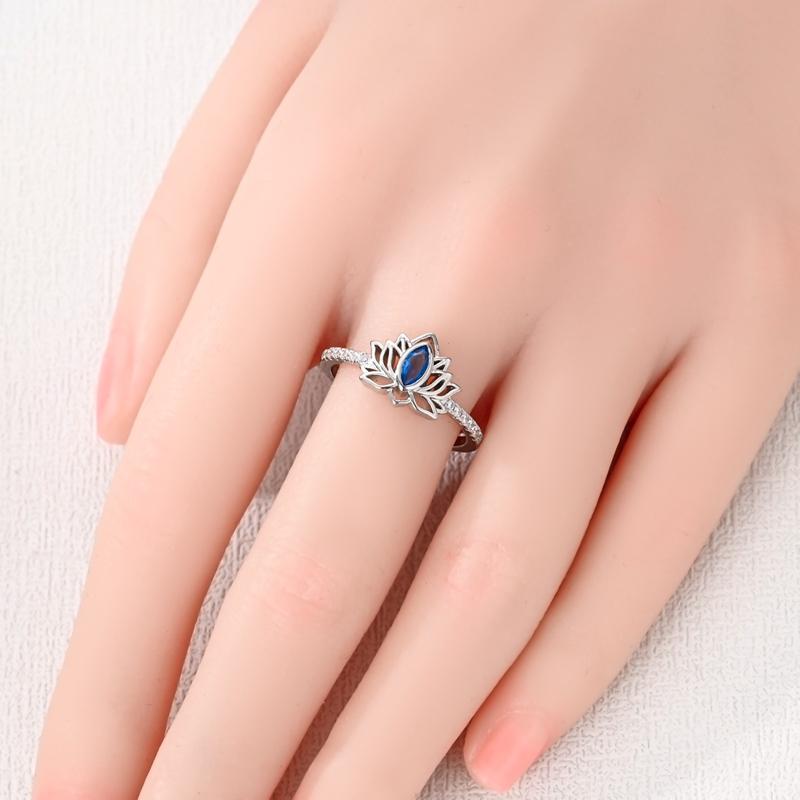 Original 925 Sterling Silver Sparkling Aquamarine Lotus Rings For Women Girls Jewelry Birthday Anniversary GiftsGood Product
