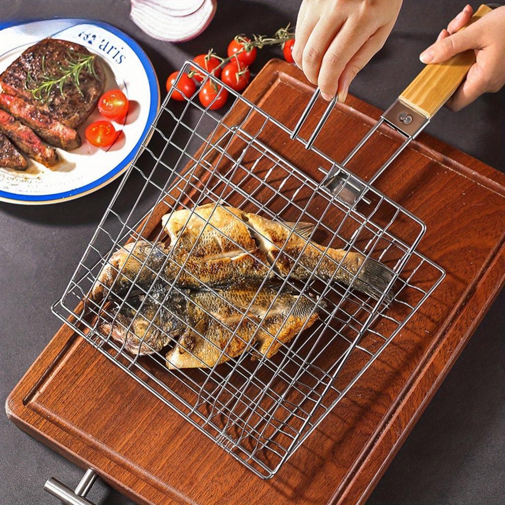 1pc BBQ Grill Basket - Heavy Duty Barbecue Turner for Meat, Steak, Shrimp, Veggies - Rustproof Outdoor Grilling Accessory for Picnic Camping