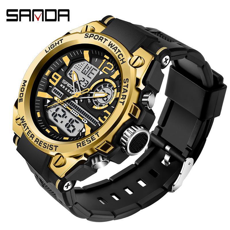 SANDA Electronic Watch Trendy Cool Electronic Watch Multi-function Alarm Clock Men's Wristwatch