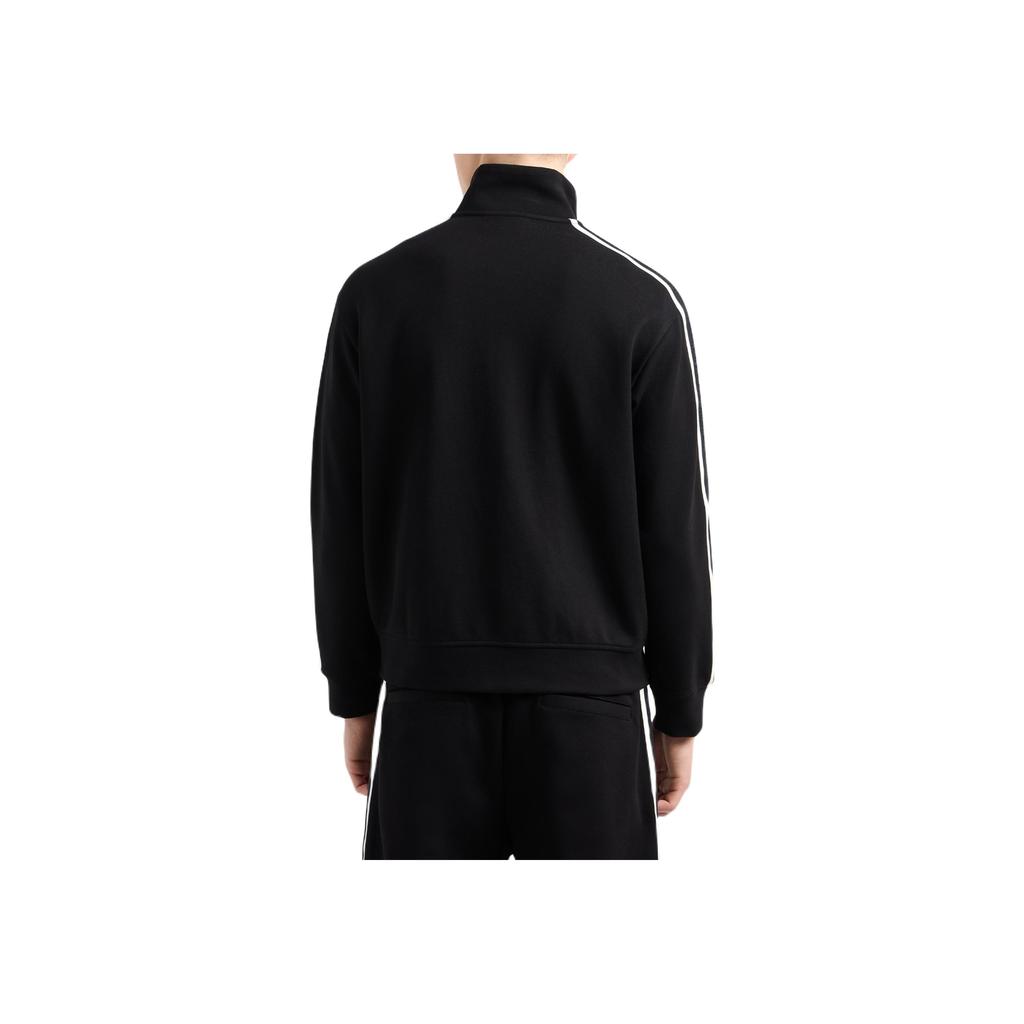 Emporio Armani Striped Zip-Up Stand Collar Long Sleeve Jacket Men jackets Black EM001110-AF13488-UC001