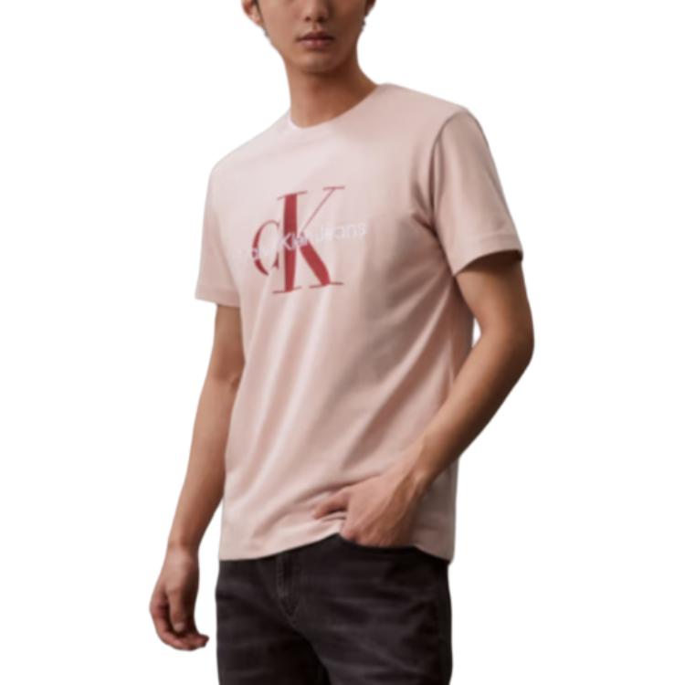Calvin Klein Ck Jeans Ss24 Casual Letter Overlay Round Neck Short Sleeve T-Shirt Unisex Tops Shell-Pink J320770-TF6