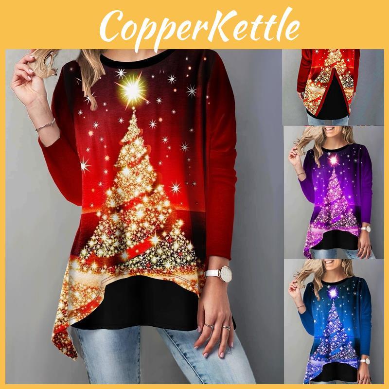 Stylish Women Christmas Tree Tops Long Sleeve Casual Xmas Pullover T Shirt Blouse