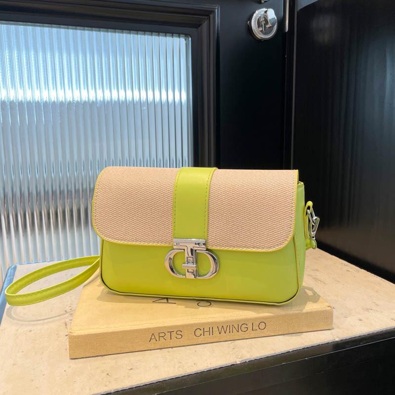 Summer simple  new trendy fashion contrasting color splicing shoulder crossbody hardware decoration small square bag women