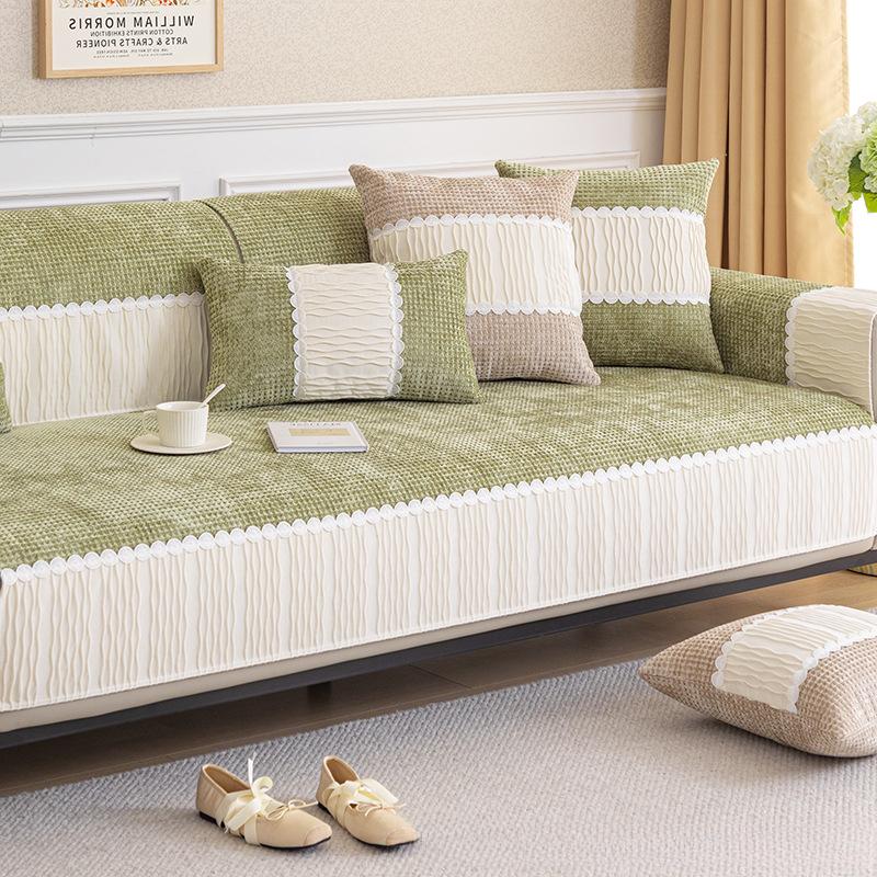 Cremefarbenes Sofakissen im Vier-Jahreszeiten-Stil, universeller Vollbezug, Handtuch, komplett eingewickelter Bezug, Waffelmuster, hochwertiges Sofakissen, rutschfest