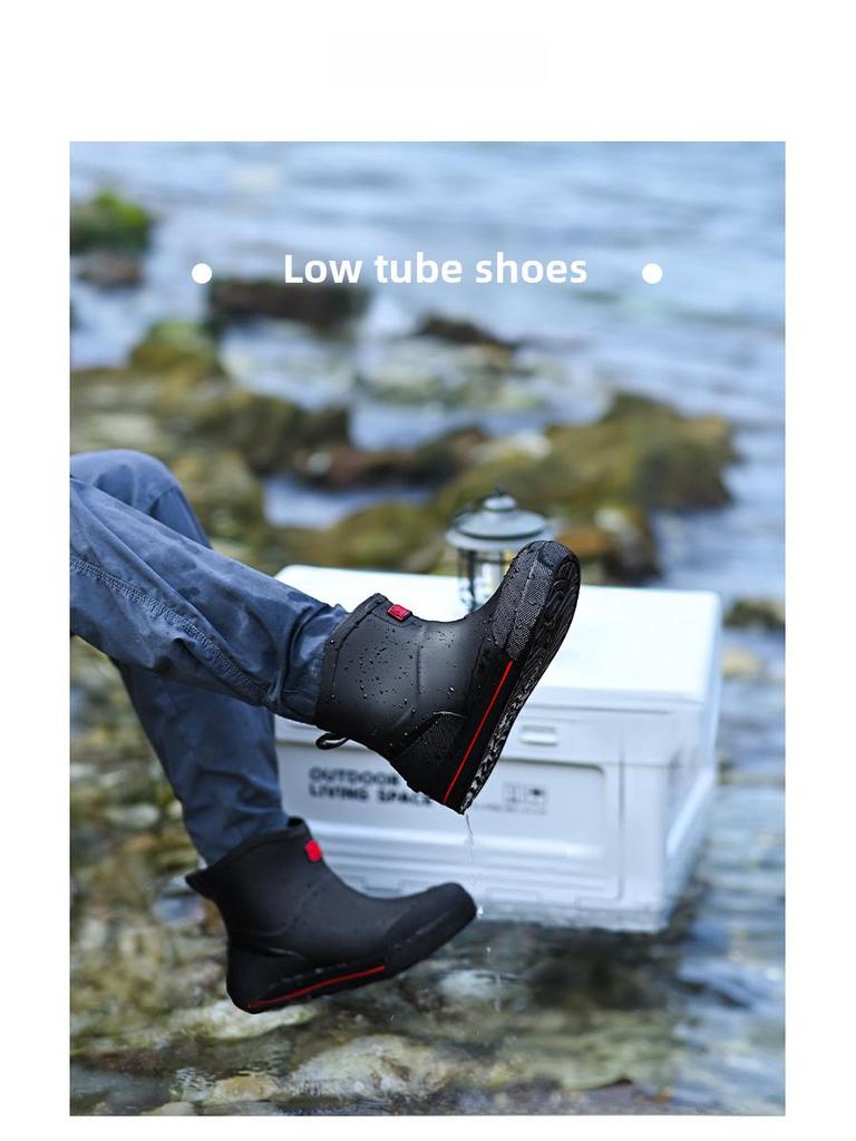 Herren Koreanischer Stil Wasserdicht Rutschfest Regenstiefel, Verschleißfest mit Plus Samt Warmfutter, Bequeme Mittelhohe Gummistiefel.