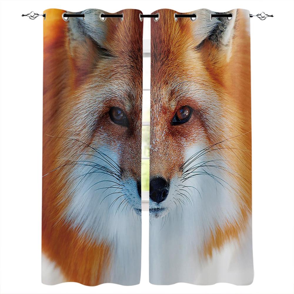 Illustration Cherry Blossom Fox Window Curtains Bedroom Kitchen Drapes Panel Curtains for Living Room Christmas Home Decor