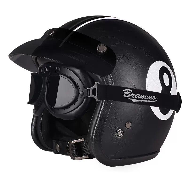 Retro Helmet Electric Motorcycle Leather Helmet Summer Pedal Cruise Motorcycle Harley Men and Women Three Quarter Helmet Half Helmet