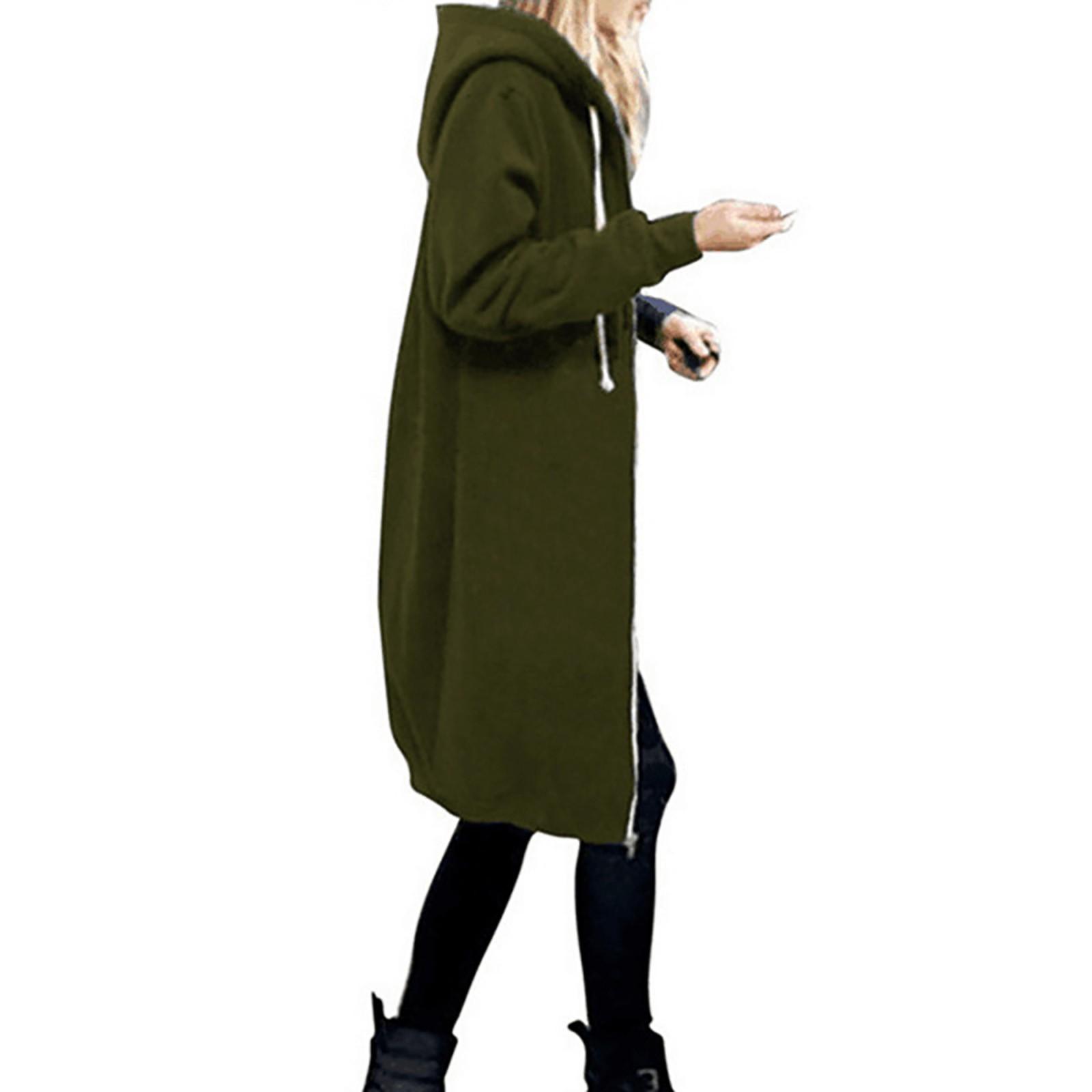 

Женская теплая молния с открытым капюшоном, толстовка, длинное пальто, куртка, топы, верхняя одежда L армия зеленый