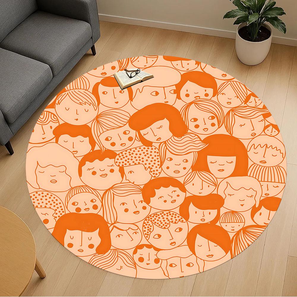 1pc Faces Pattern Round Chair Mat Area Rug - Non-Slip, Floor Mat for Office, Bedroom, and Indoor Decor C1125387
