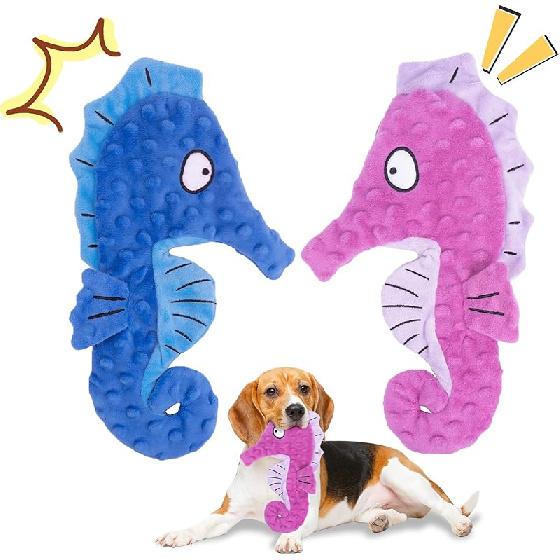 

Пищащие игрушки для собак HGB - Осьминог без набивки, шуршащие плюшевые игрушки для крупных собак, чтобы занять их во время прорезывания зубов щенков, жевания, товары для домашних животных для маленьких, средних, Seahorse Purple & Blue
