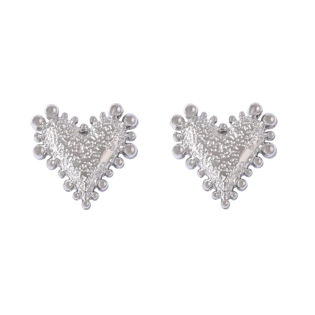 Personality trend simple cold wind alloy hammer beads embellished love heart stud earrings versatile daily
