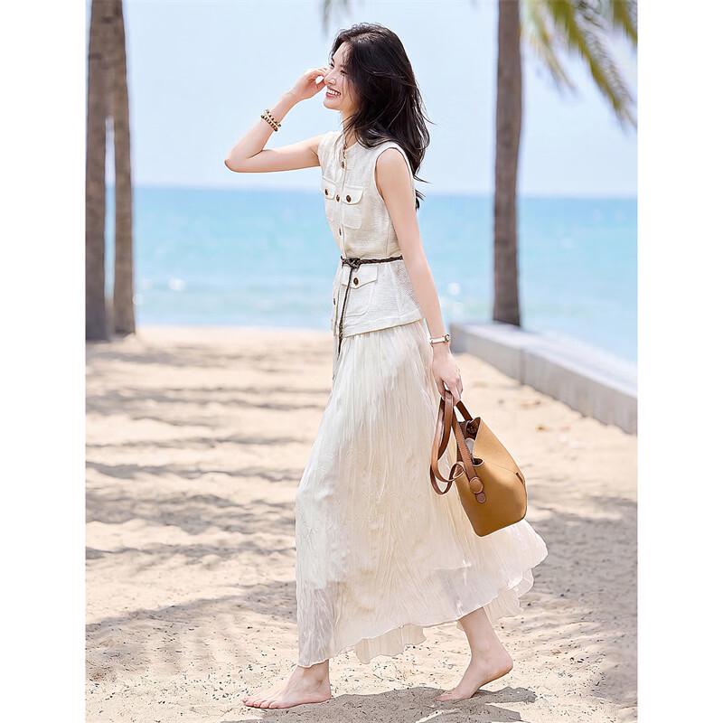 Elegant Sleeveless Shirt & A-line Skirt Set