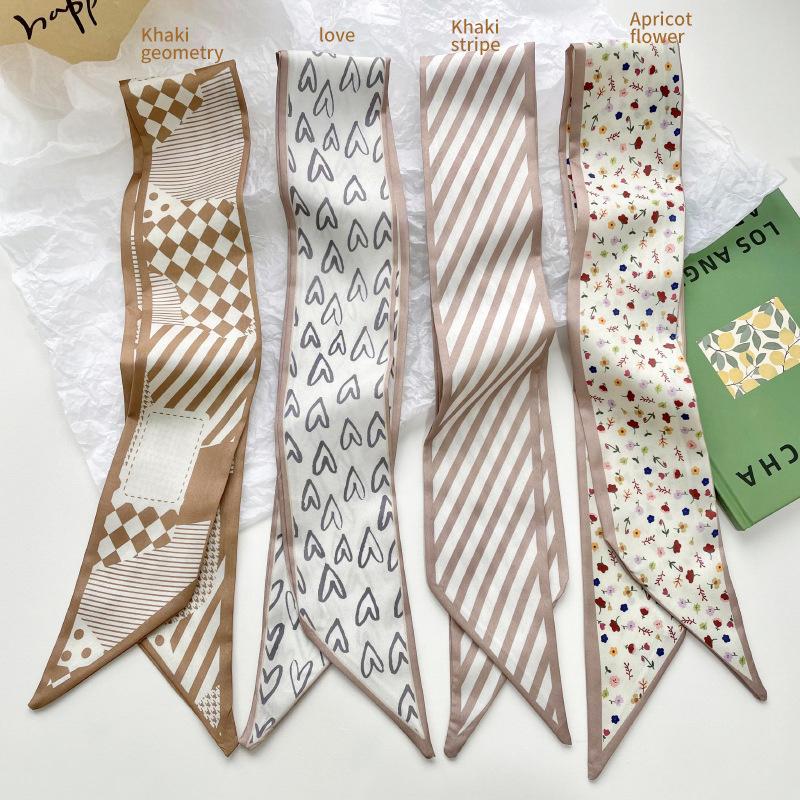 Brown Series Lady Scarves Hairband Long Silk Foulard Print Brand Lady Neckerchief Ribbon Women bandana silk 2024 New